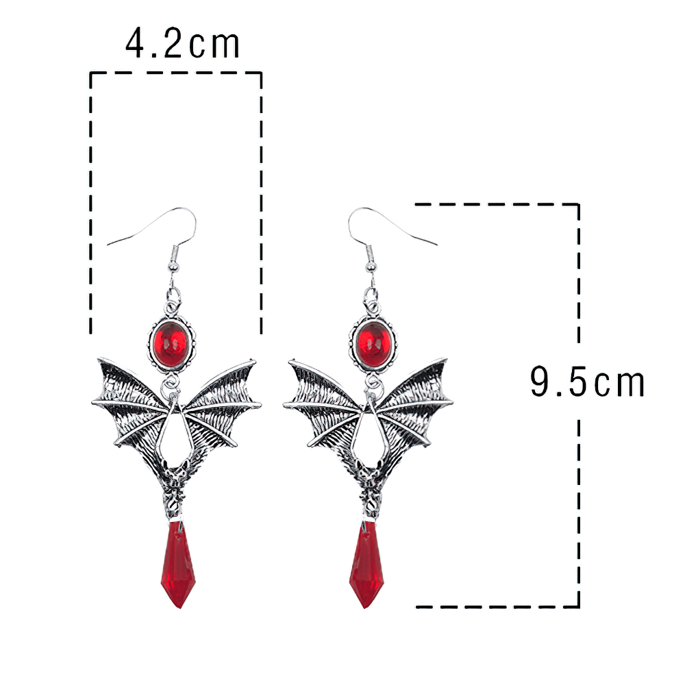 Gothic Bat Wing Earrings with Red Gemstone Accent