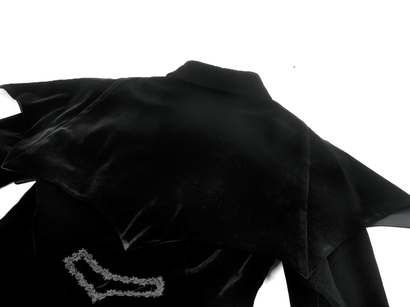 Gothic Bat-Winged Velvet Coat with Cross Collar Detail showing the shoulder cape and collar design.