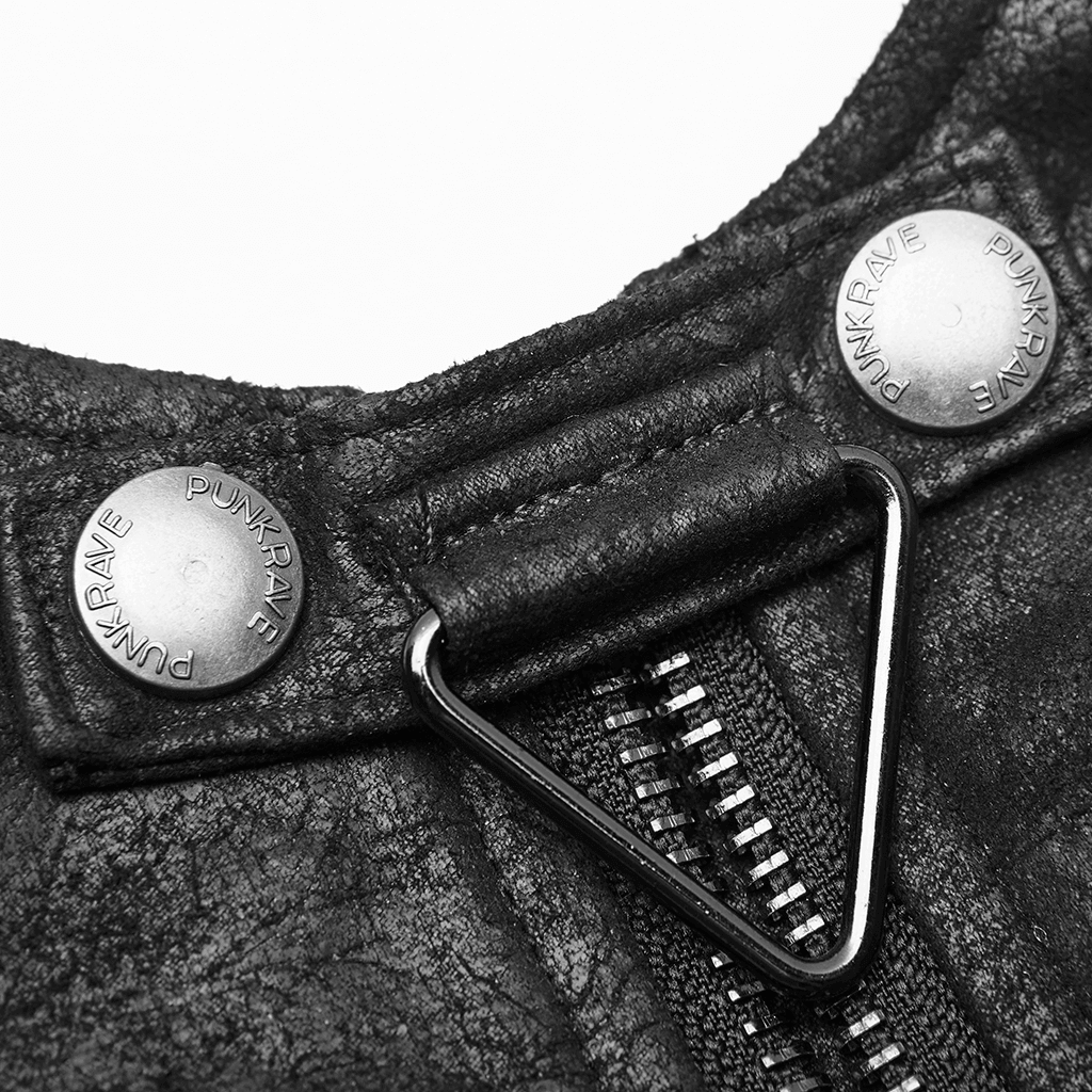 Close-up of Gothic Batwing Cape zipper and details, showcasing dark PU leather and metal hardware.