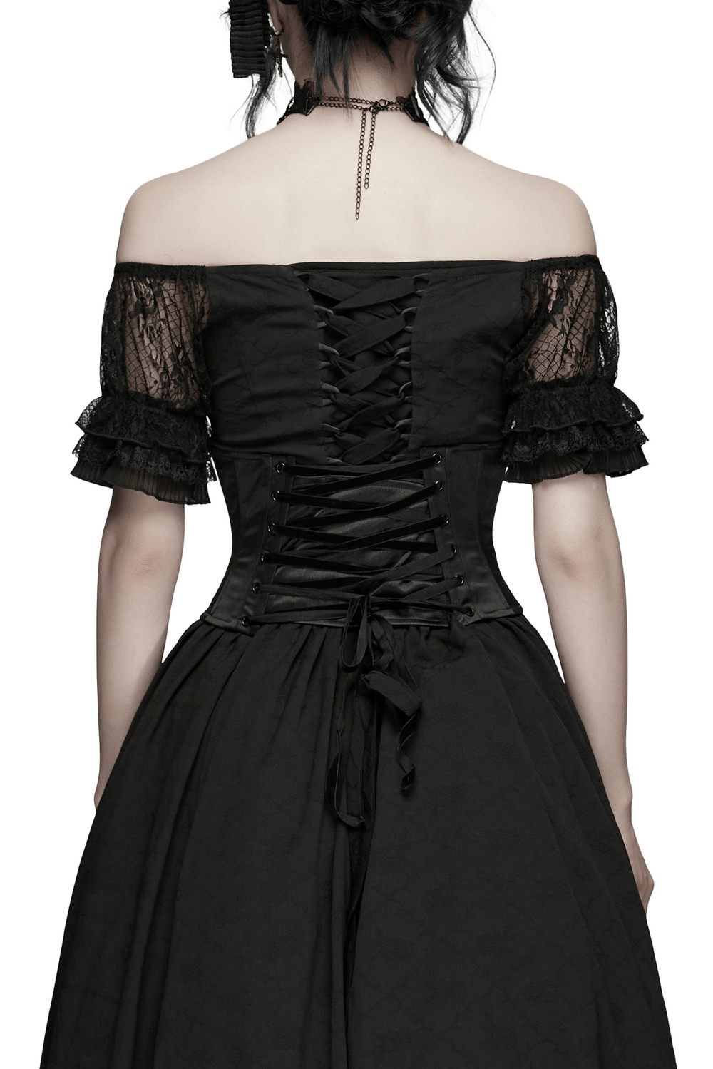 Gothic Bead Embroidered Corset with Lace Up Back showcasing intricate lace details and elegant back design.