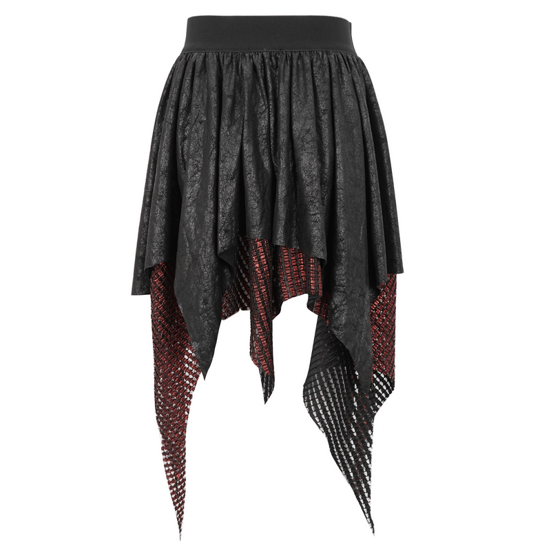 Gothic black and red splicing irregular skirt with buckle detail, perfect statement piece for bold style.