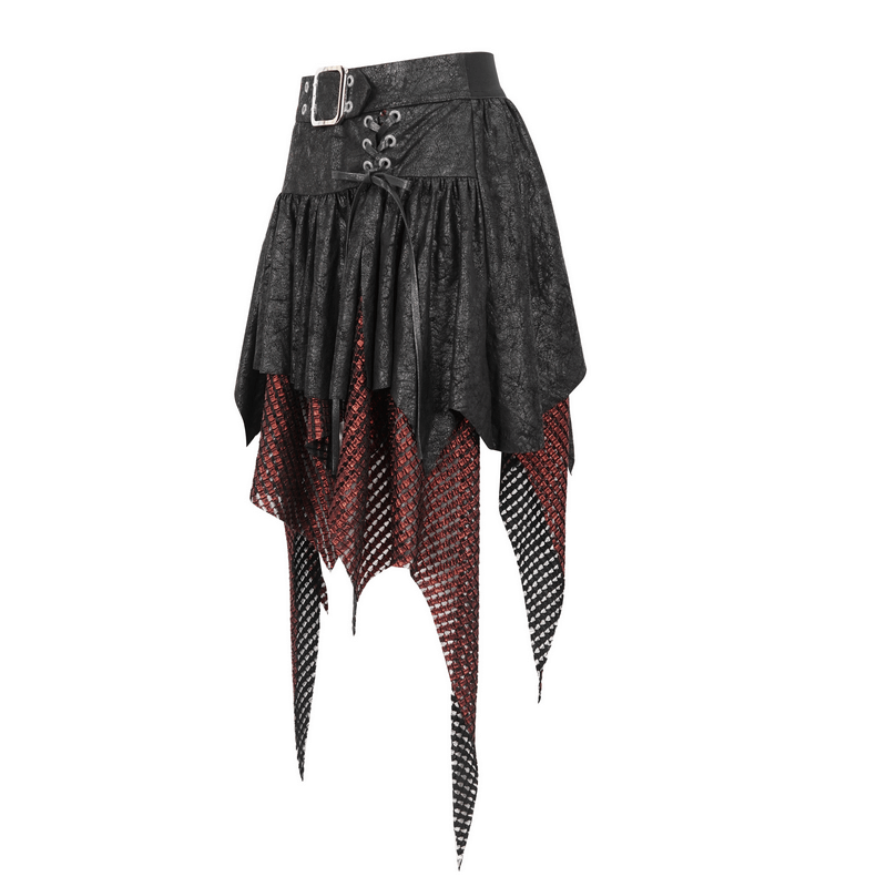 Gothic Black and Red Splicing Irregular Skirt With Buckle - HARD'N'HEAVY