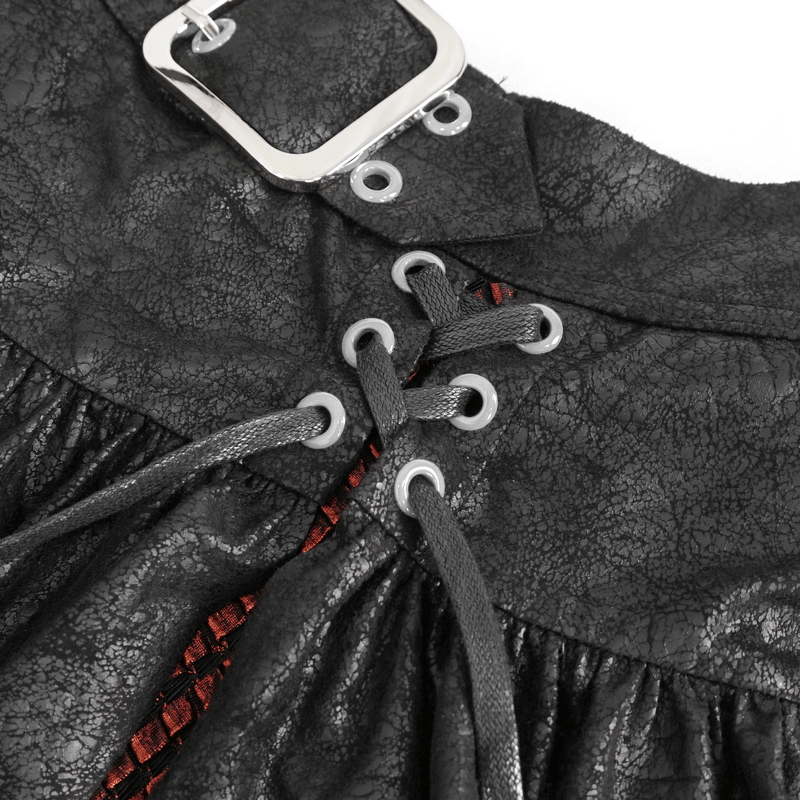 Gothic Black and Red Splicing Irregular Skirt With Buckle - HARD'N'HEAVY