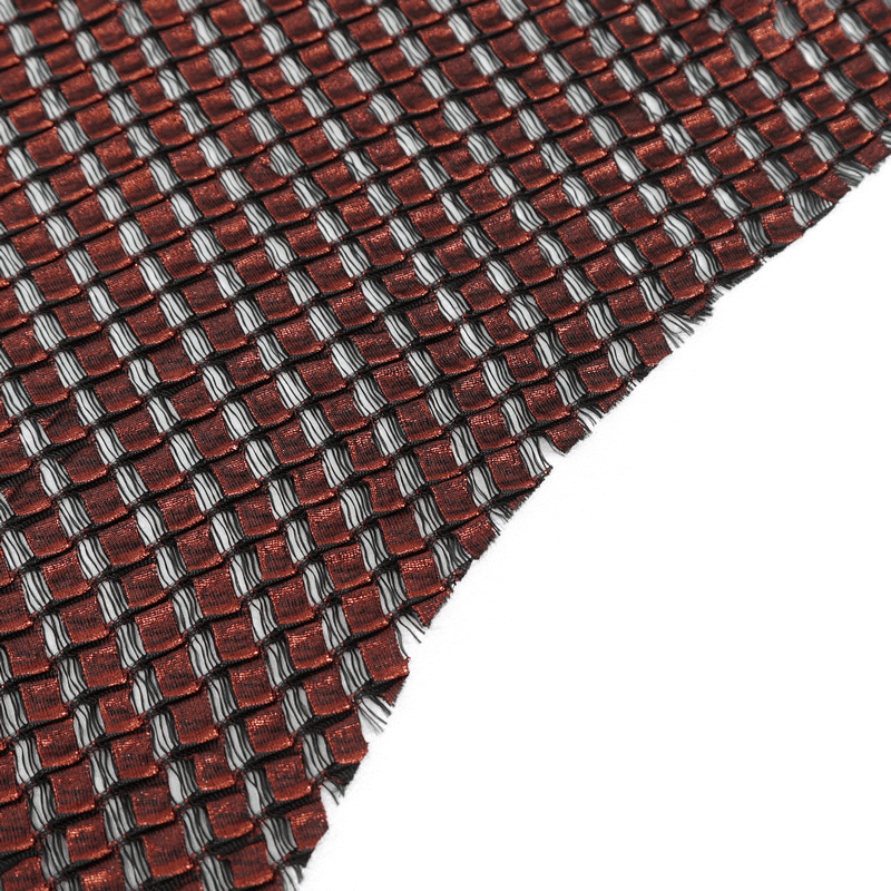 Close-up of gothic black and red splicing fabric showcasing a stylish woven pattern for trendy skirts.