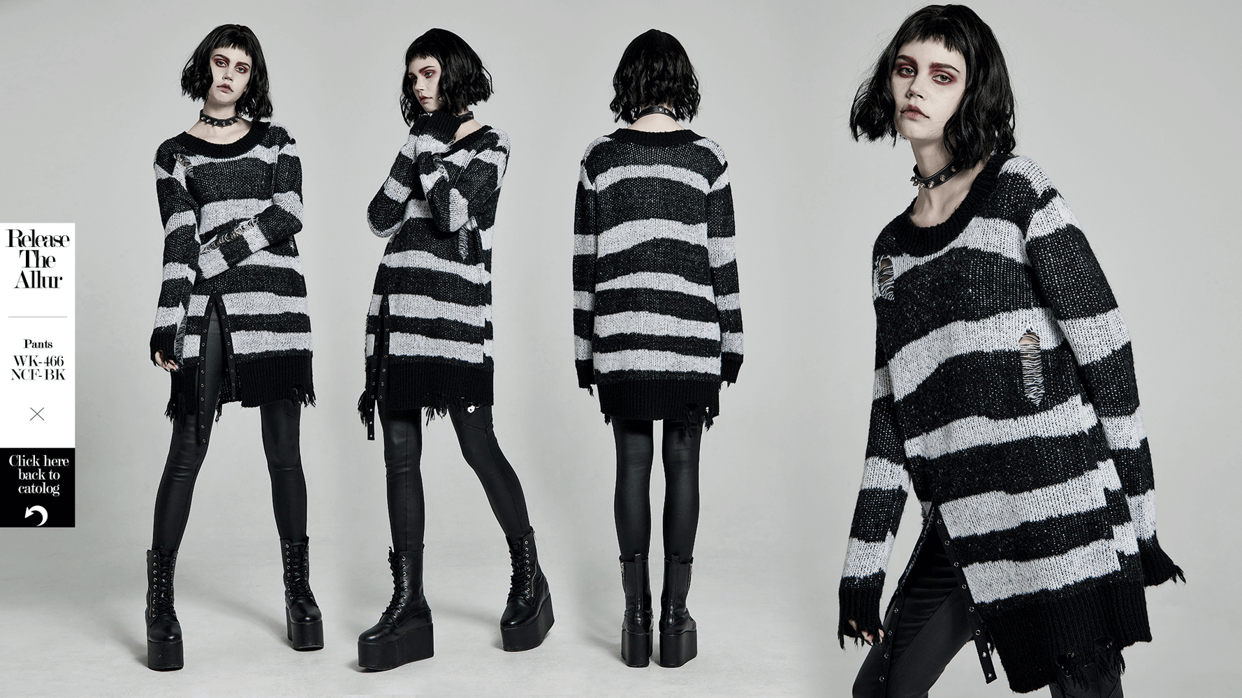 Gothic Black And White Striped Distressed Sweater - HARD'N'HEAVY