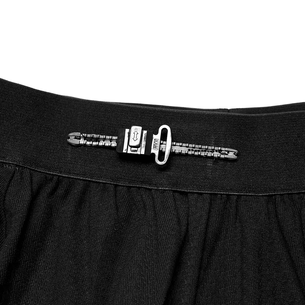 Close-up of black skirt buckle detail highlighting gothic and edgy style features.