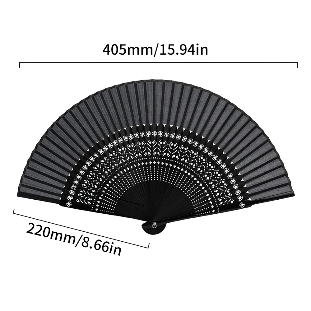 Abanico plegable gótico de bambú negro con borla