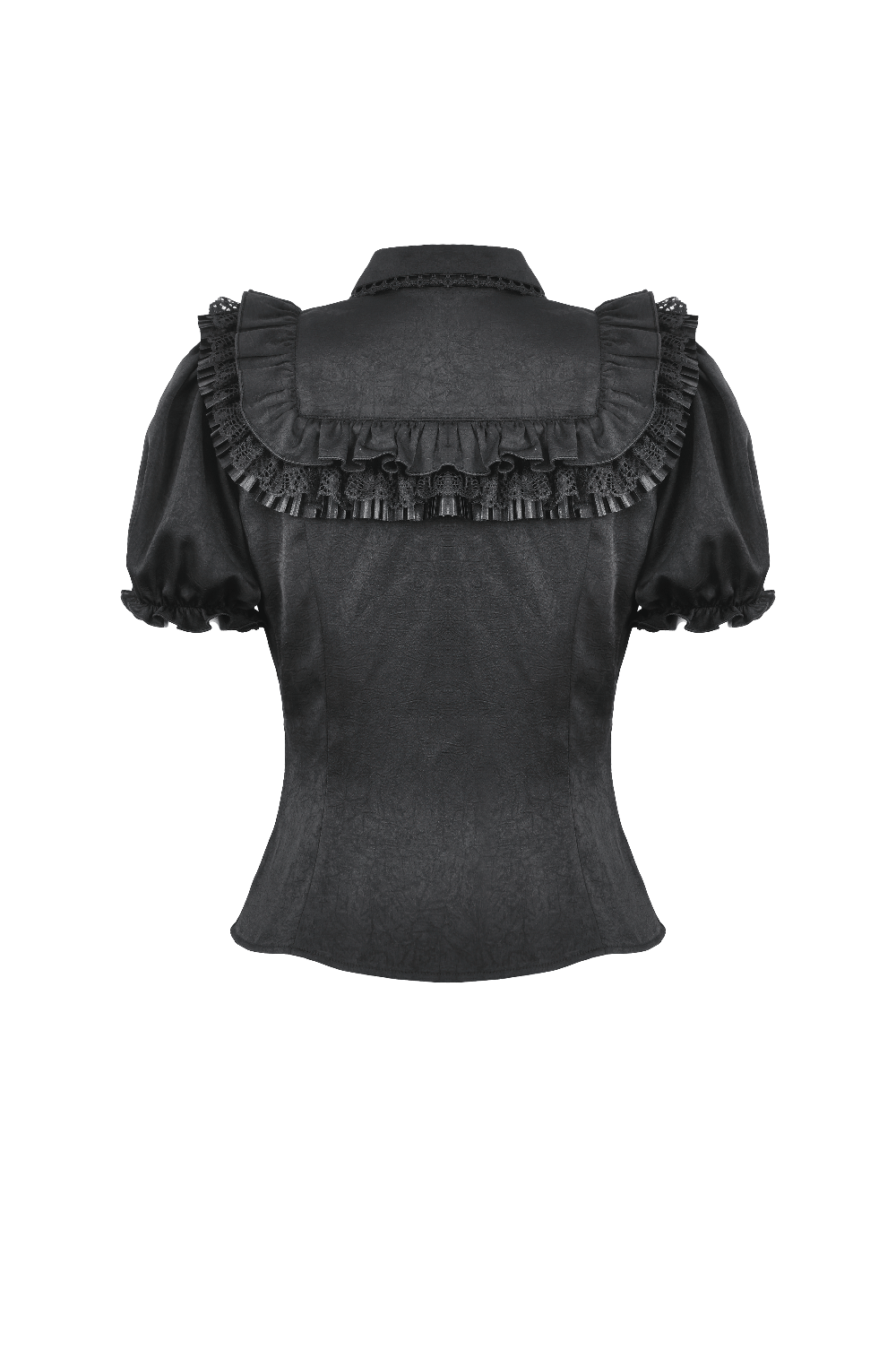 Gothic Black Blouse With Puff Sleeves And Ruffle Detail