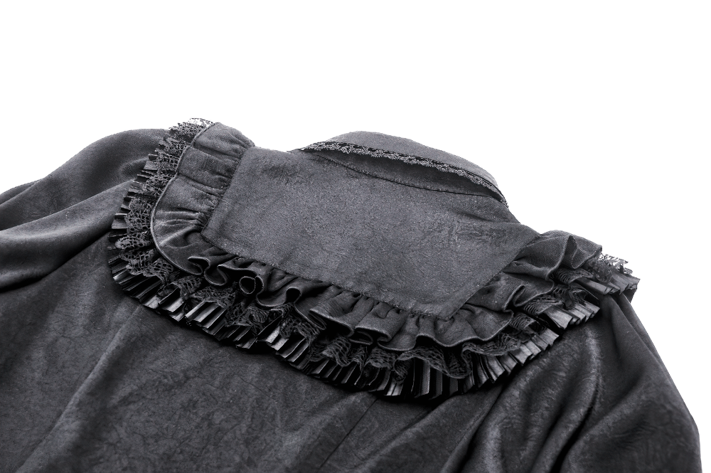 Schwarze Gothic-Bluse mit Puffärmeln und Rüschendetail