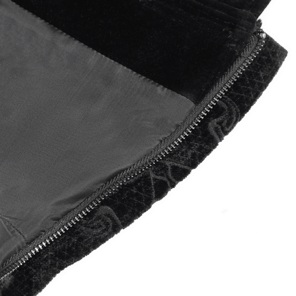 Frac chaleco gótico de brocado negro con detalles de encaje