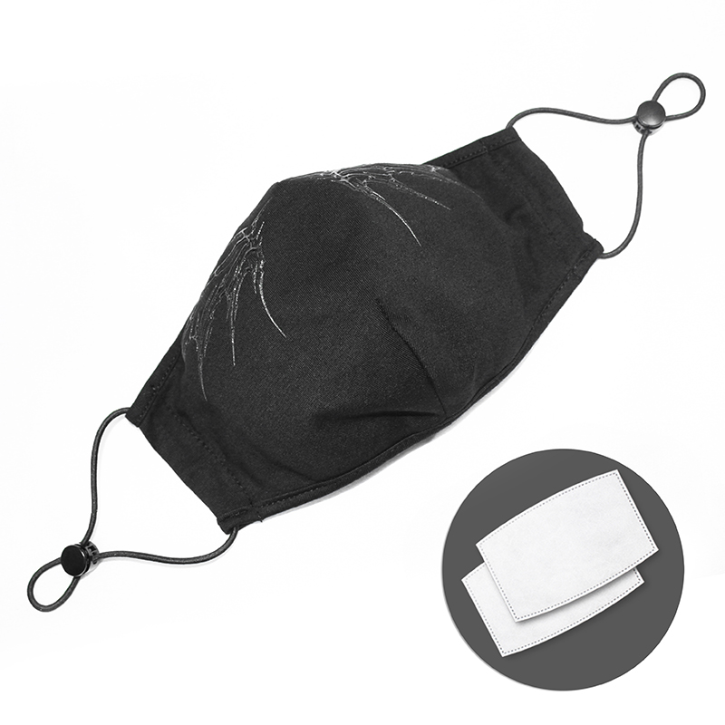Gothic black butterfly face mask with adjustable elastic bands, stylish and unisex fashion accessory.