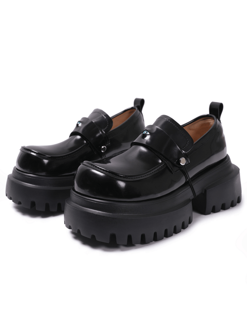 Gothic Black Chunky Platform Loafers with Eye Detail