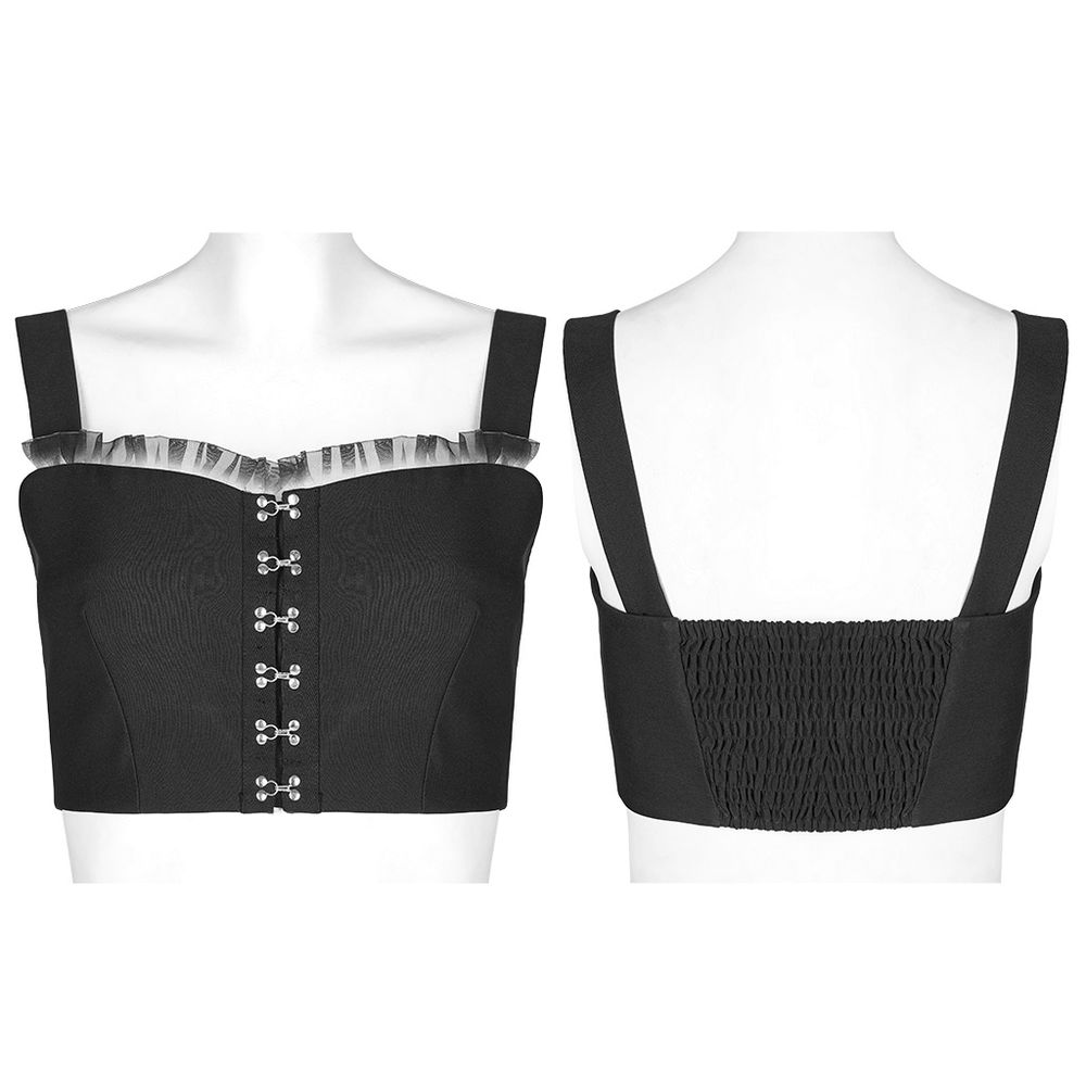 Gothic Black Corset Crop Top with Lace and Buckle