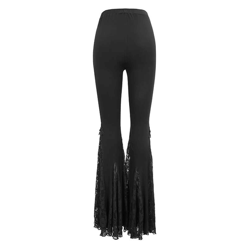 Gothic Black Cross Lace Bell-Bottomed Leggings / Sexy High Waist Flare Pants For Women