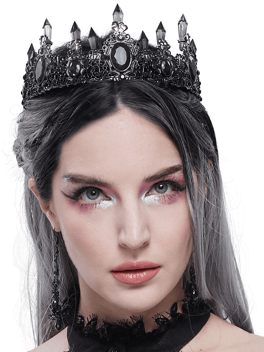 Gothic Black Crystal Stone Crown / Retro Delicate Women's Tiara / Ladies Headdress - HARD'N'HEAVY