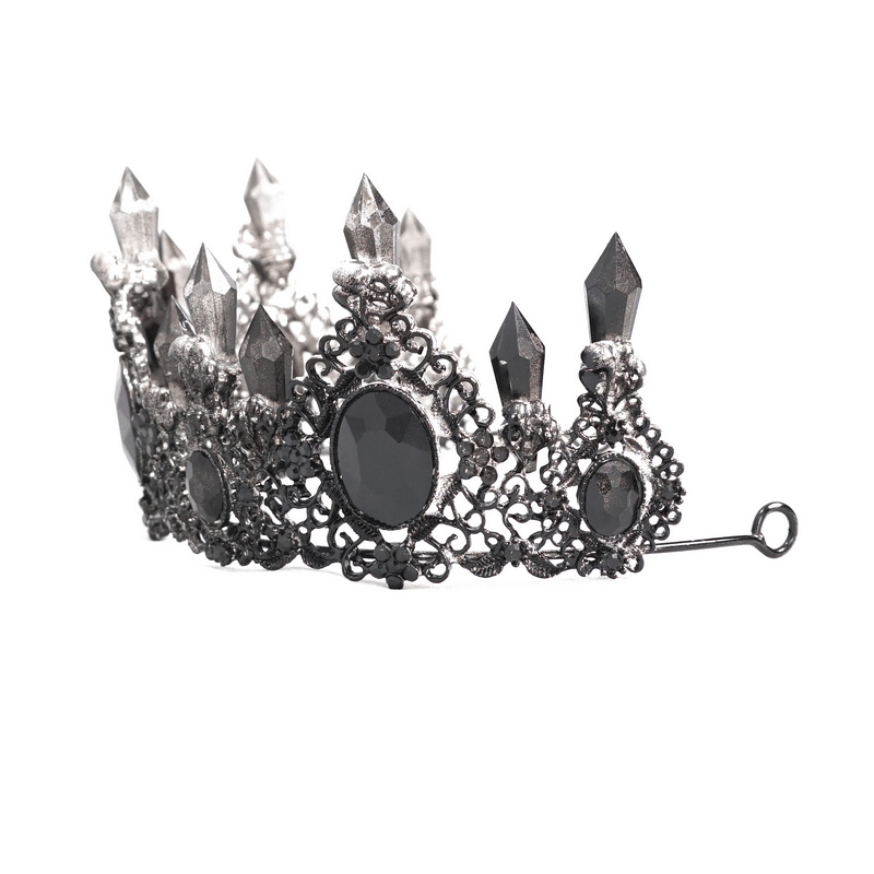 Gothic black crystal stone tiara with retro design, a stunning accessory for ladies' elegance.