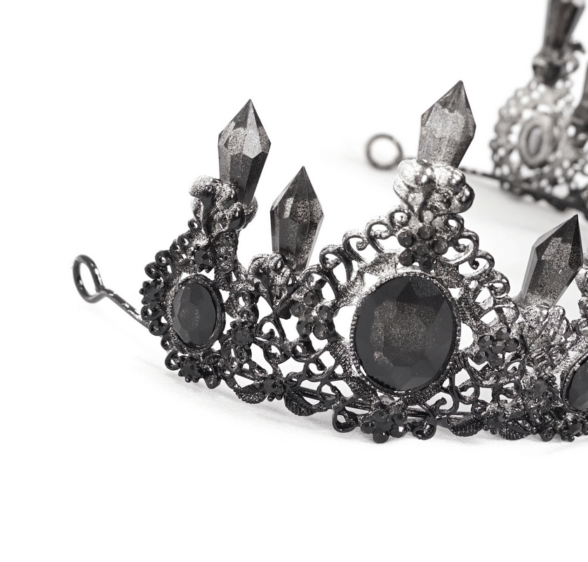 Elegant black crystal tiara with retro design, perfect gothic accessory for women.