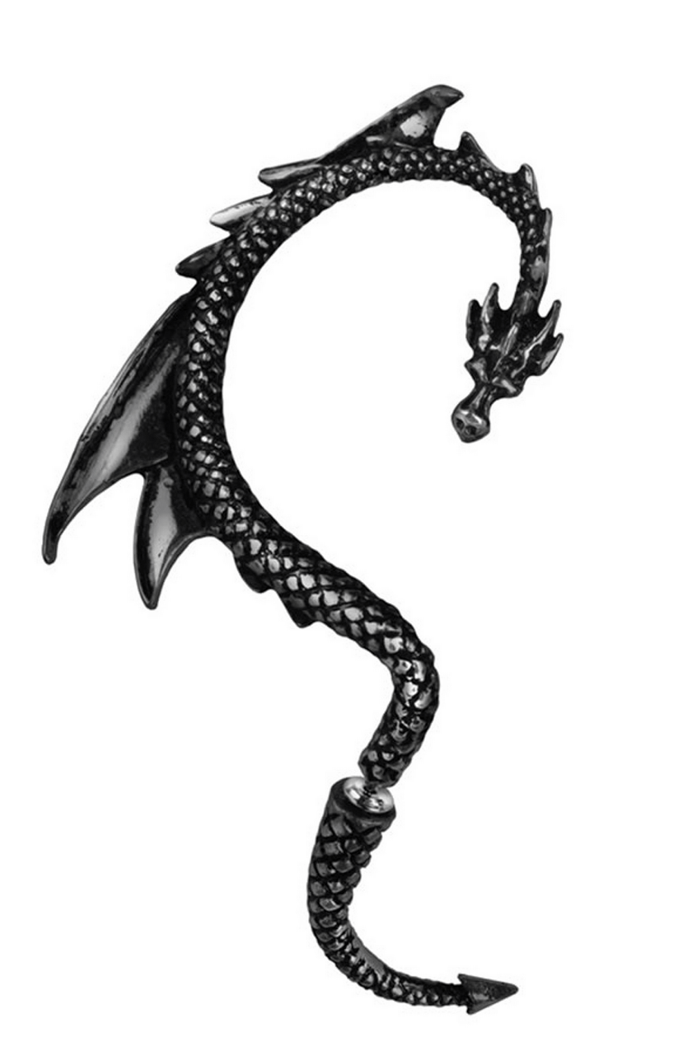 Gothic black dragon ear wrap with tail and wings, perfect for a fantasy-inspired look.