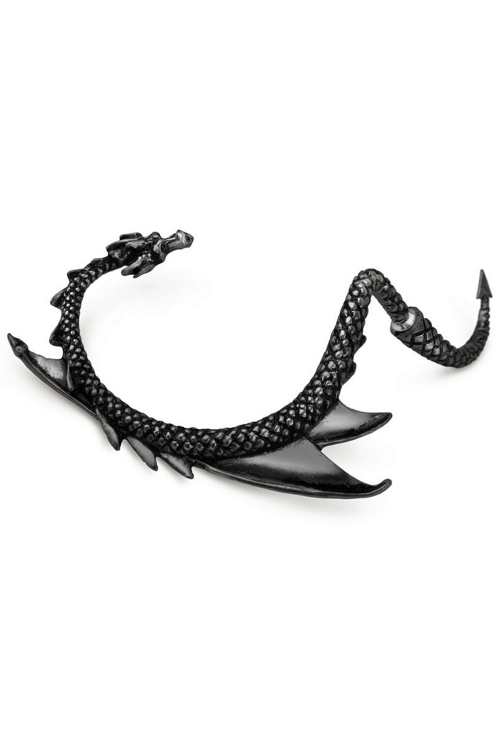 Gothic black dragon ear wrap with detailed wings and tail, perfect for adding a dark fantasy touch to your style.