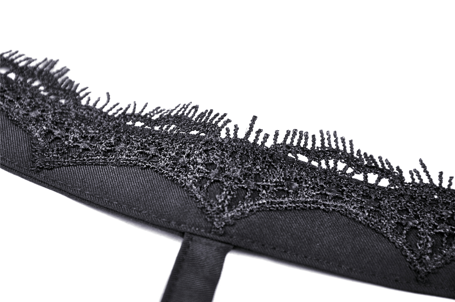 Close-up of intricate black lace trim, perfect for gothic fashion and elegant dress details.
