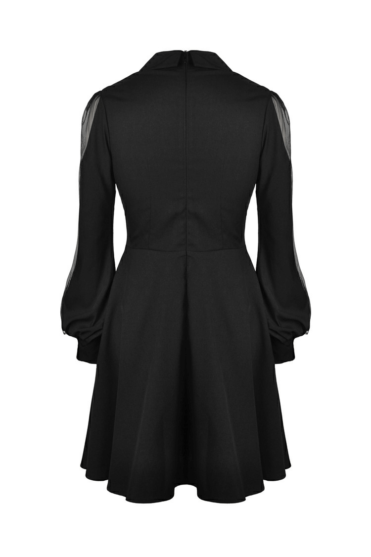 Gothic Black Dress with Sheer Sleeves and Lace-Up Detail