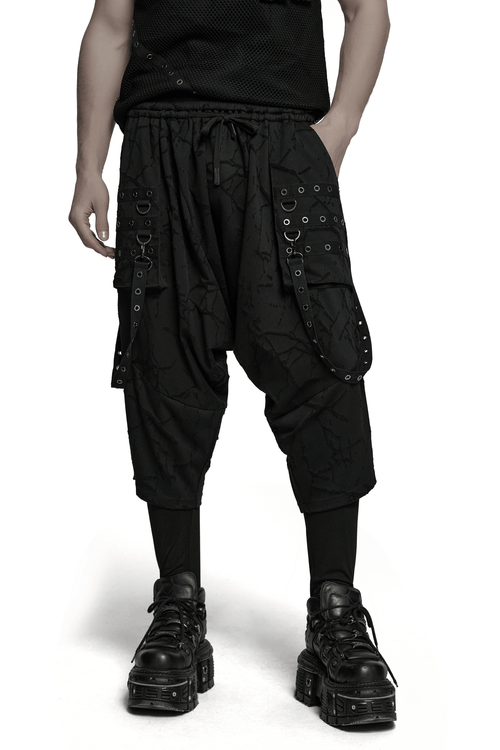 Gothic Black Drop Crotch Pants with Eyelet Straps