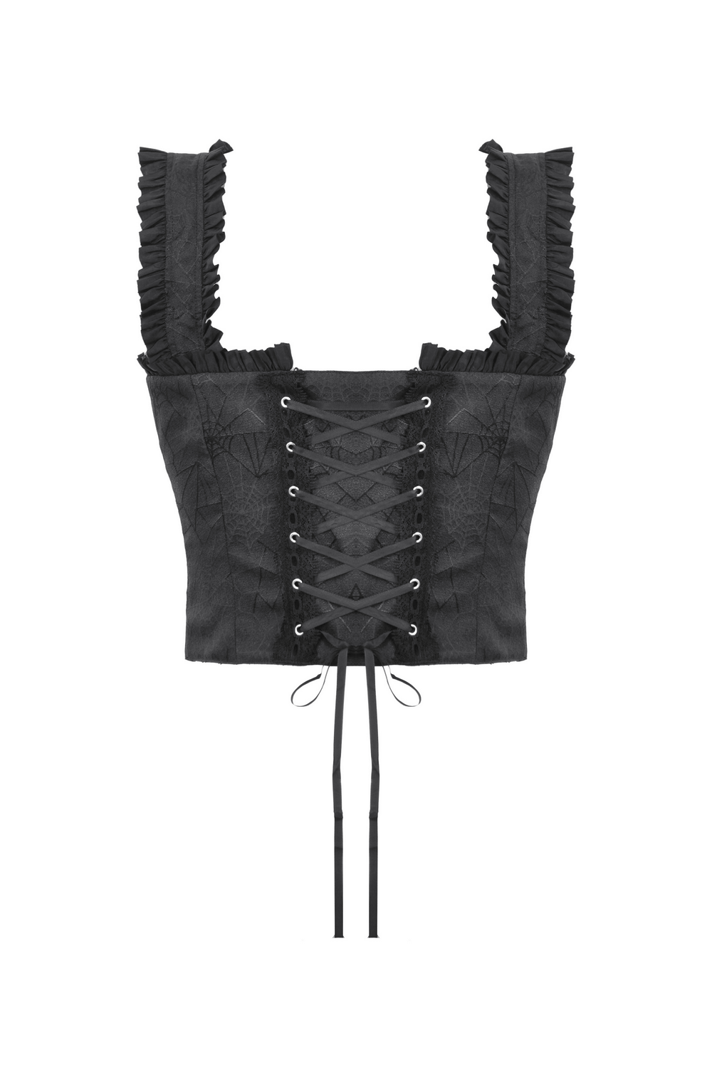 Gothic Black Embroidered Corset Top with Garter Straps