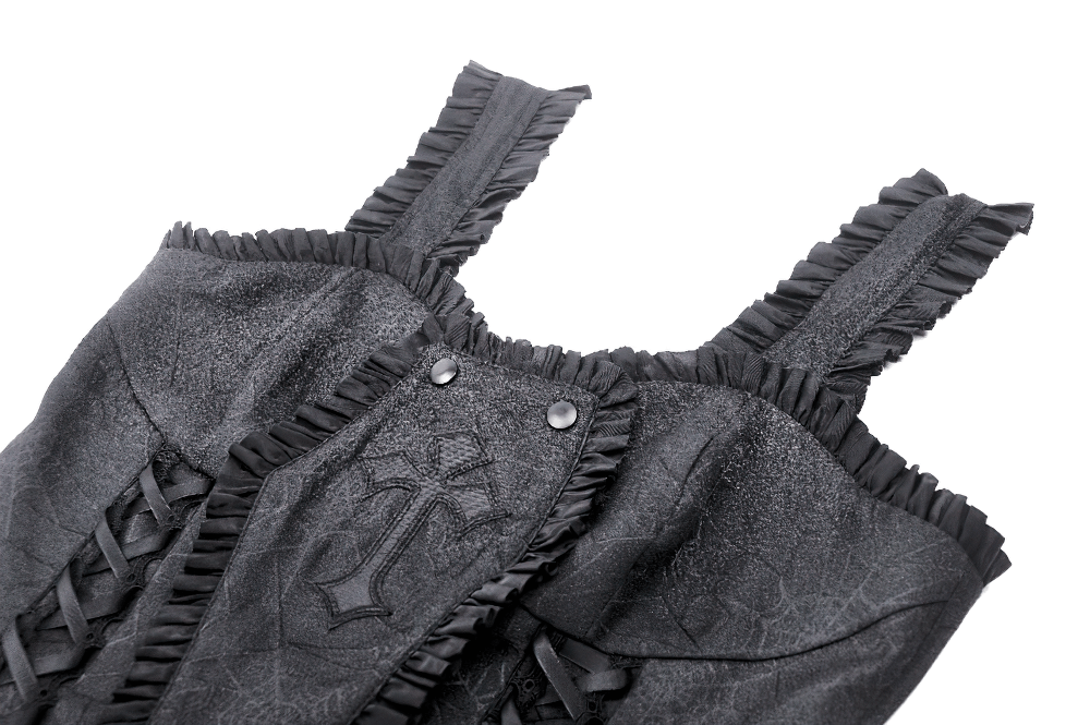 Gothic Black Embroidered Corset Top with Garter Straps