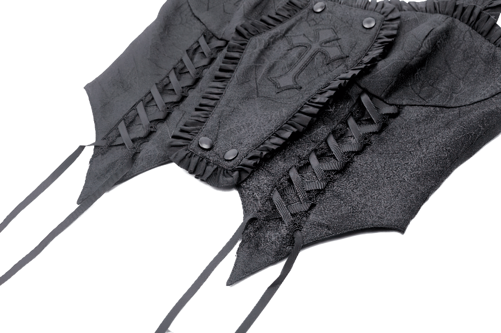 Gothic Black Embroidered Corset Top with Garter Straps