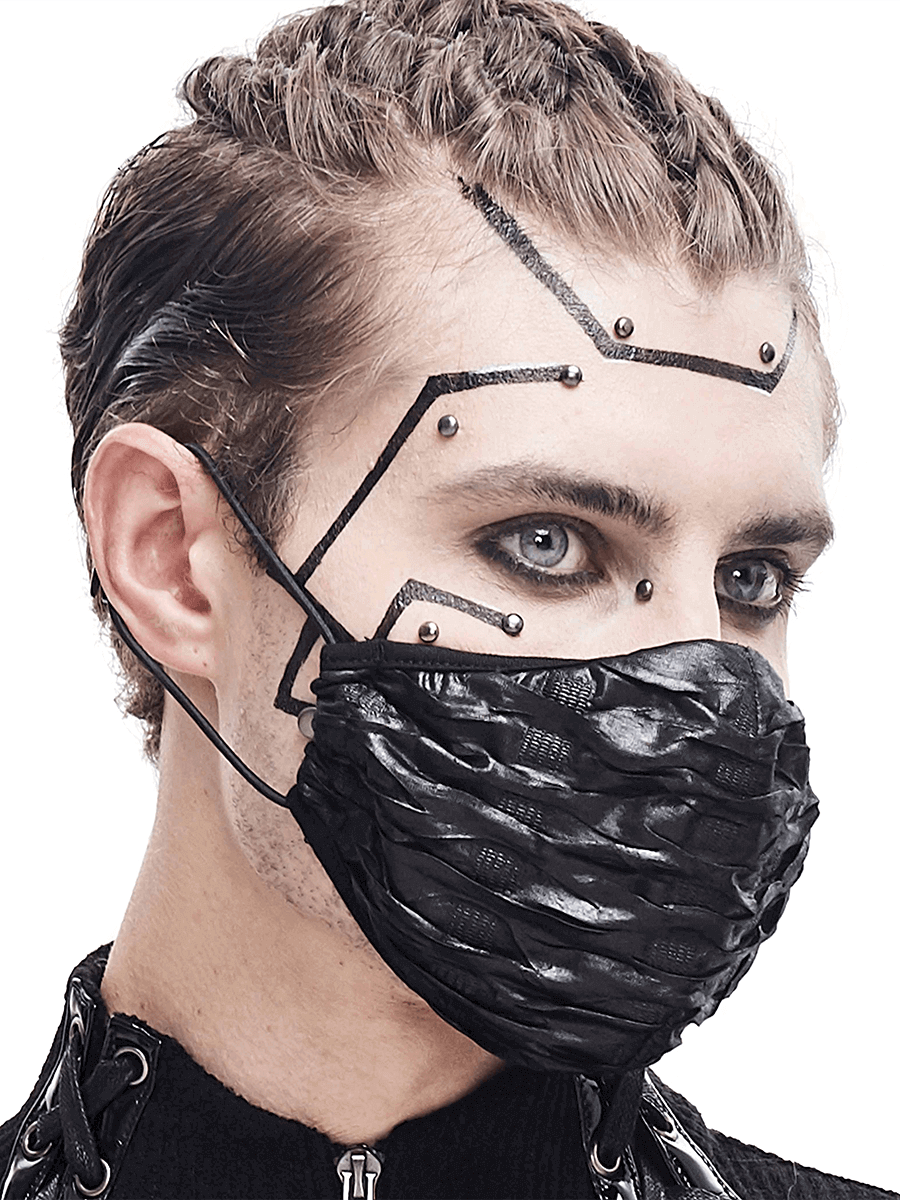 Gothic Black Face Mask with Adjustable Cord / Cyberpunk Unisex Wrinkled Effect Mask - HARD'N'HEAVY