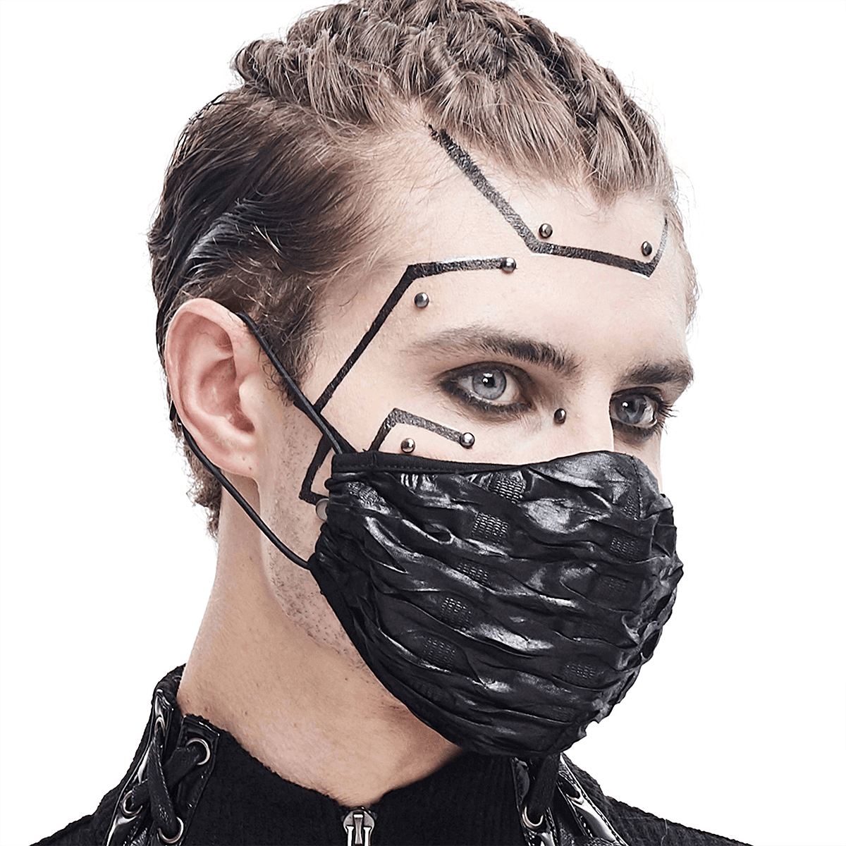 Gothic Black Face Mask with Adjustable Cord / Cyberpunk Unisex Wrinkled Effect Mask
