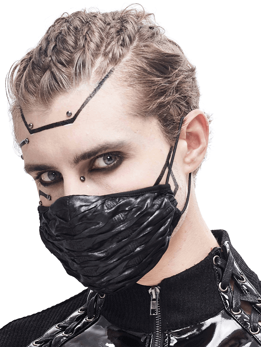 Gothic Black Face Mask with Adjustable Cord / Cyberpunk Unisex Wrinkled Effect Mask - HARD'N'HEAVY