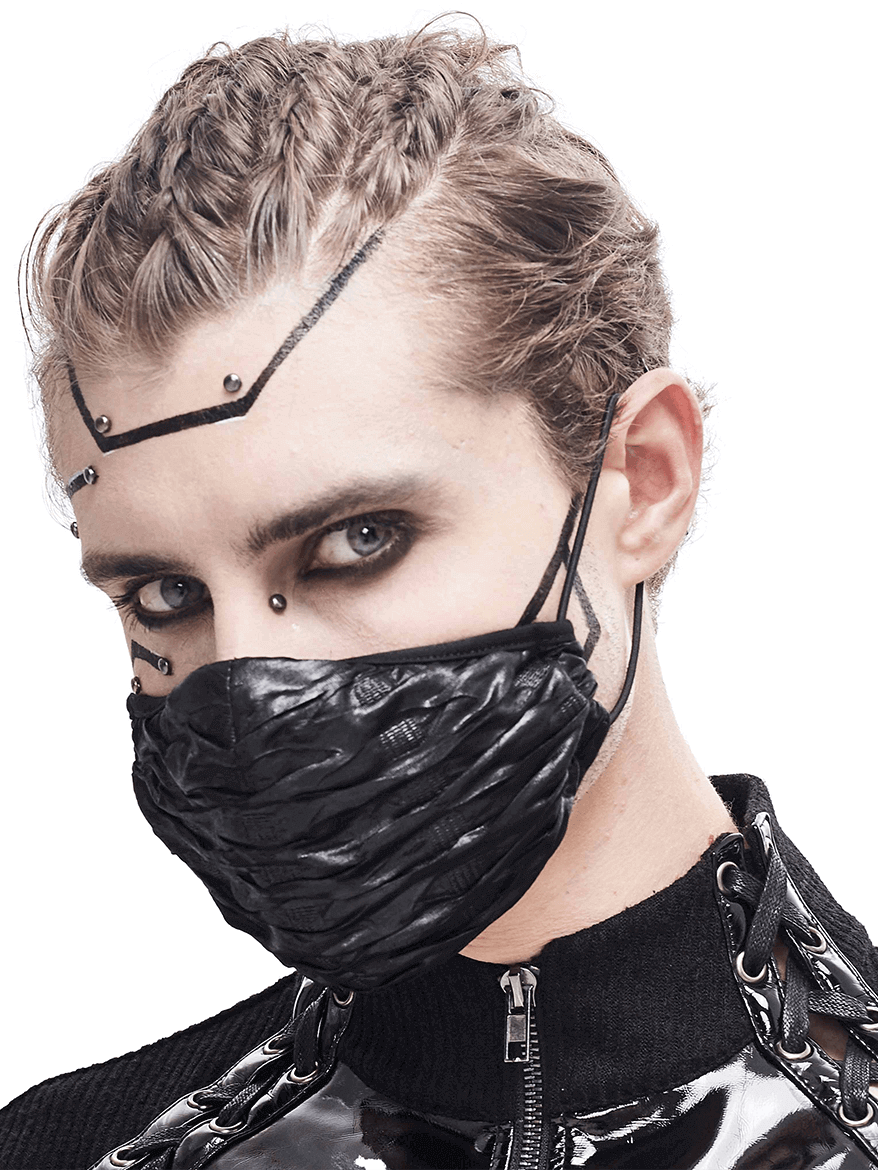 Unisex gothic black face mask with adjustable cord and wrinkled effect, perfect cyberpunk accessory for stylish outfits.