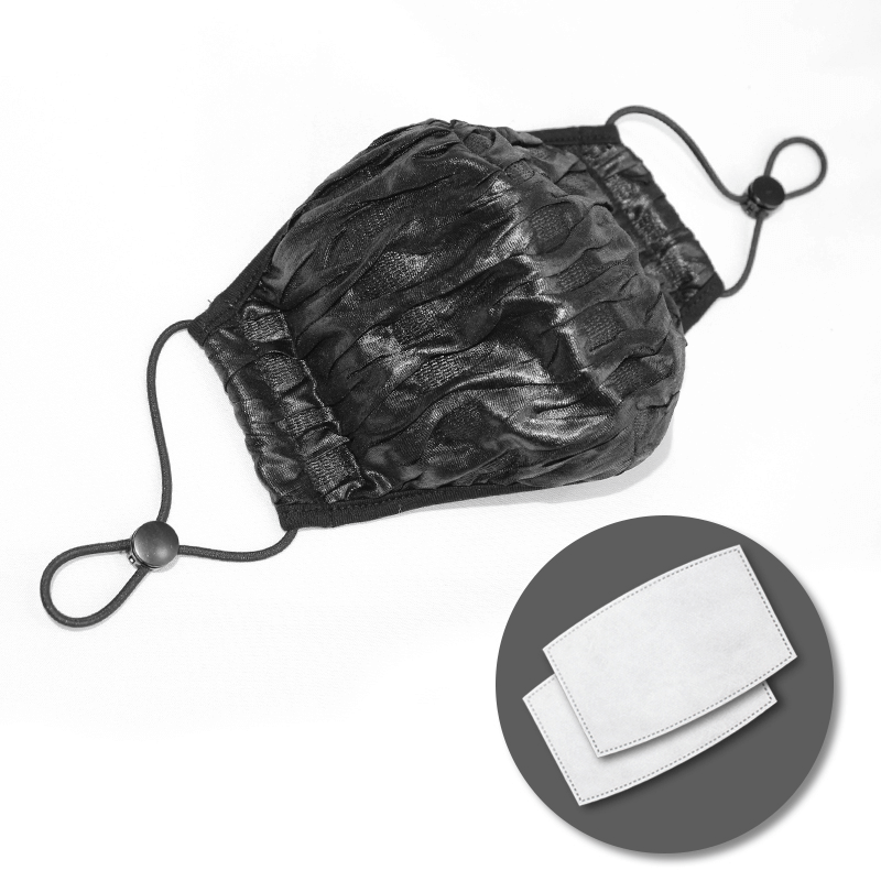 Gothic black unisex face mask with adjustable cord and wrinkled effect, perfect for cyberpunk style.