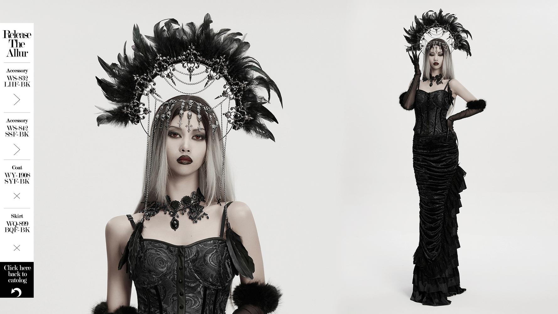Gothic Black Feather Halo Headdress with Chains beautifully styled on a model.
