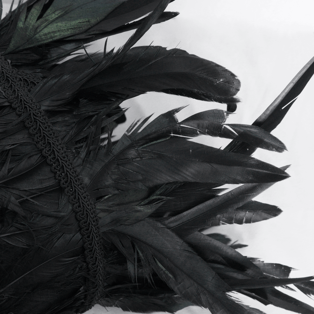 Close-up of elegant black feathers, perfect for gothic fashion and accessories.