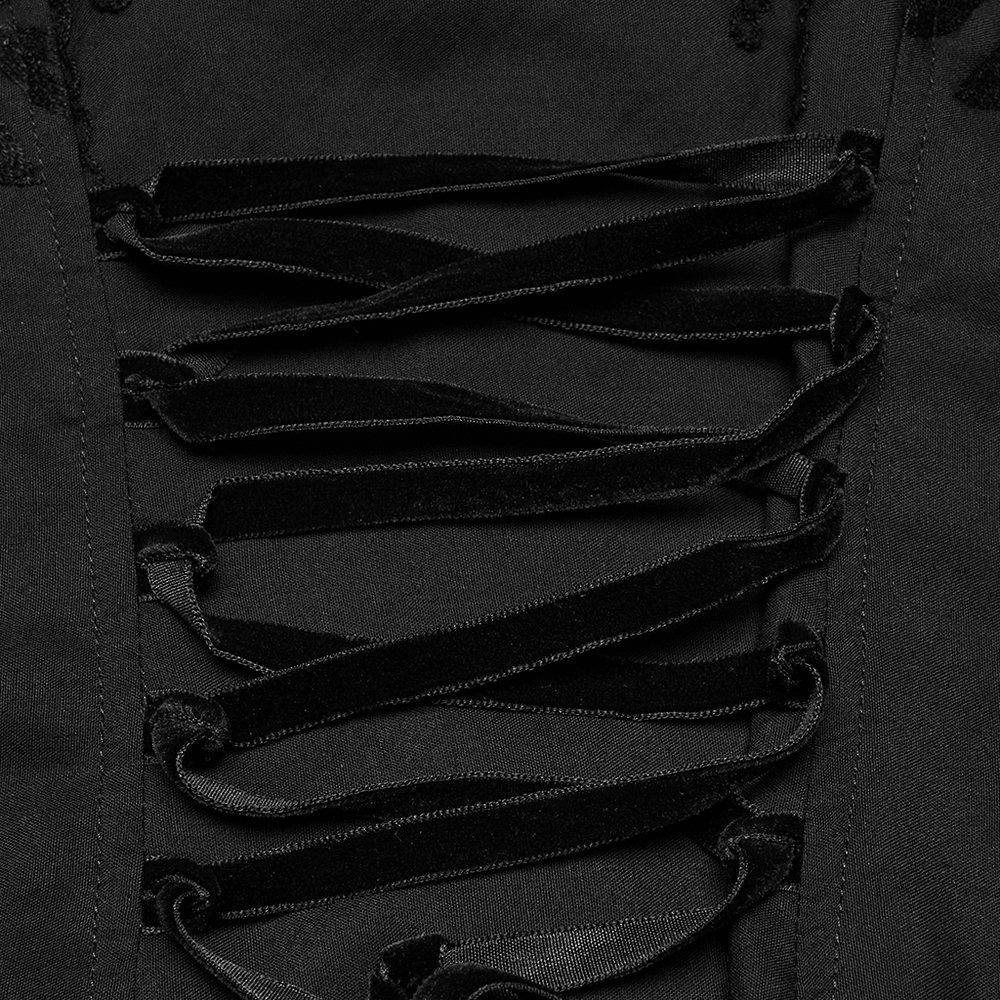 Schwarze Gothic-Rüschenbluse mit Blumenstickerei