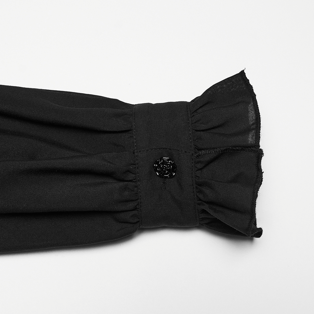 Schwarze Gothic-Rüschenbluse mit Blumenstickerei
