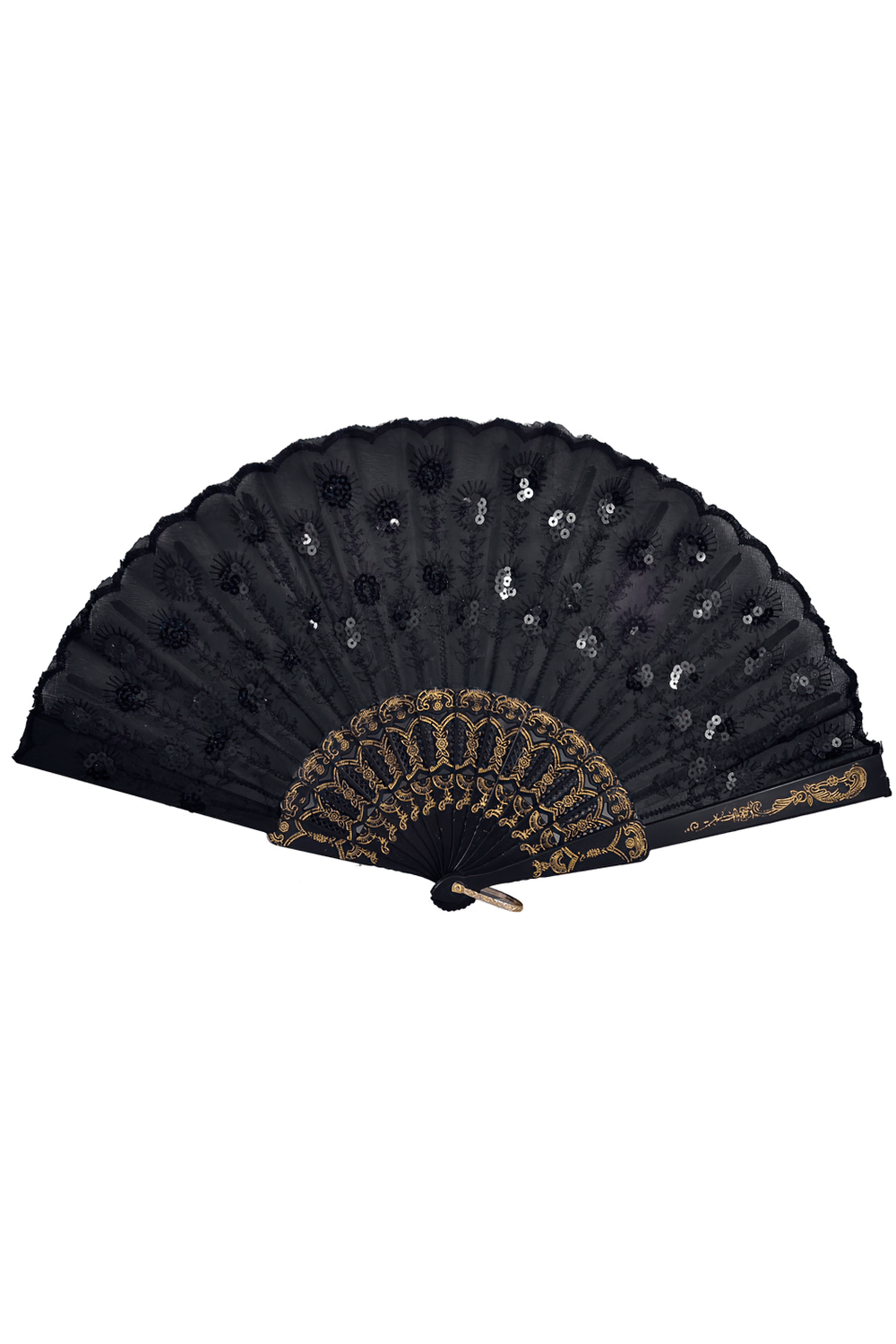 Gothic Black Floral Embroidery Folding Hand Fan