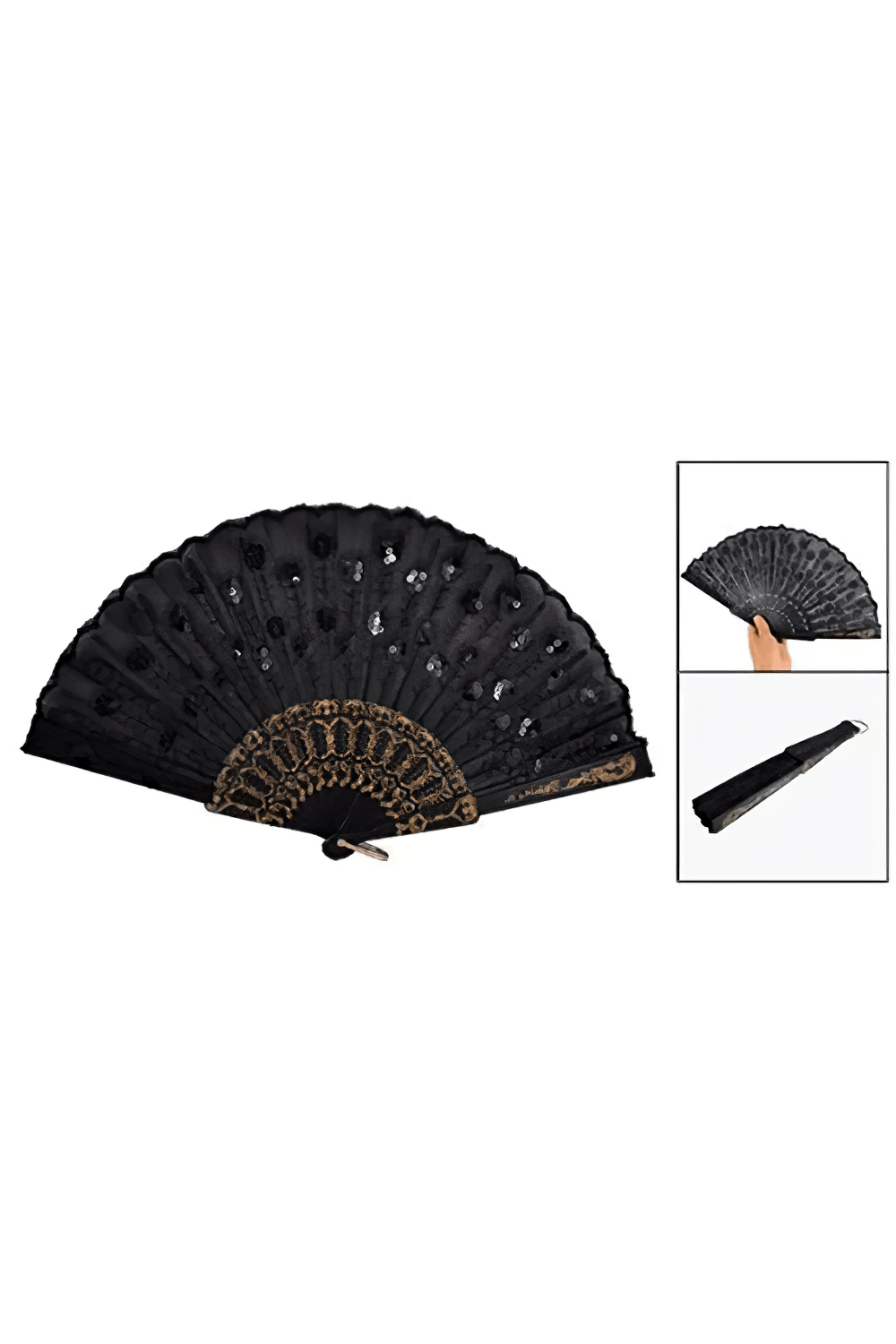 Gothic Black Floral Embroidery Folding Hand Fan