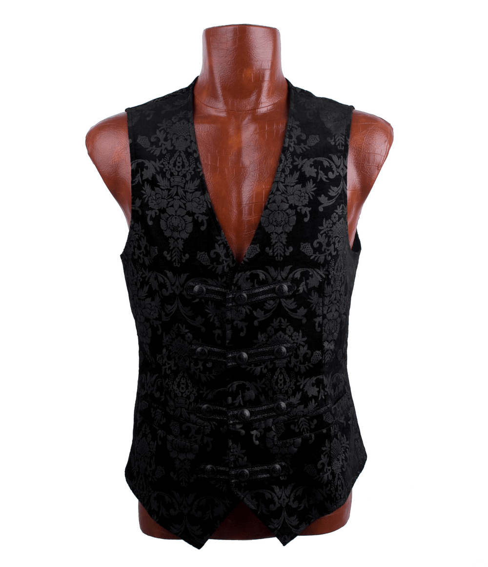 Victorian black floral vest for gothic fashion with stylish detailing and elegant design.
