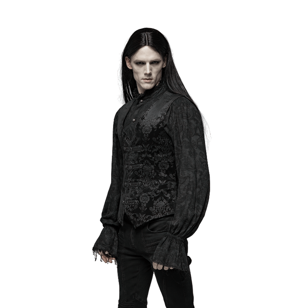 Gothic black floral vest with elegant Victorian design, perfect for stylish layered looks in gothic fashion.