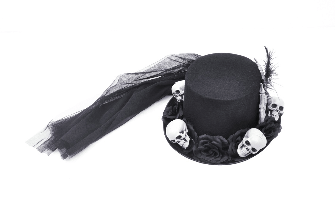 Gothic Black Hat with Skulls and Elegant Veil