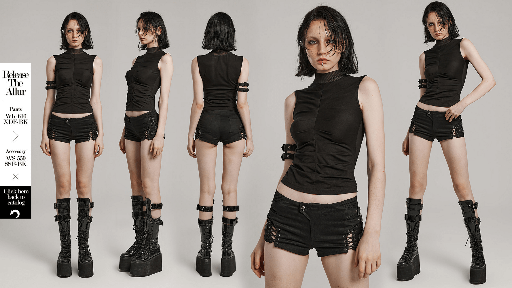 Gothic black high neck top with skeleton pleats, showcasing edgy fashion and elastic fit.