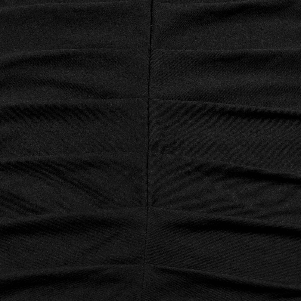 Close-up of the Gothic black high neck top, featuring skeleton-inspired pleats for a sleek, edgy look.