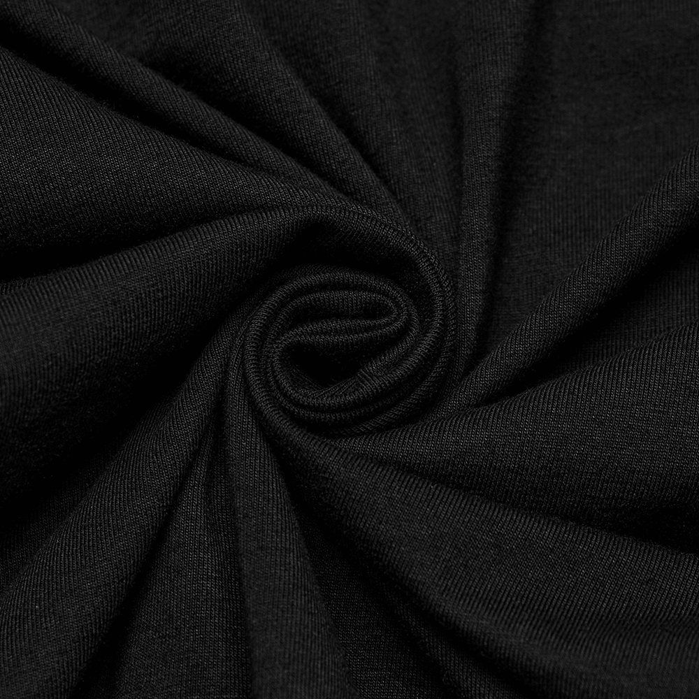 Close-up of soft, black elastic fabric, showcasing texture ideal for gothic fashion items.