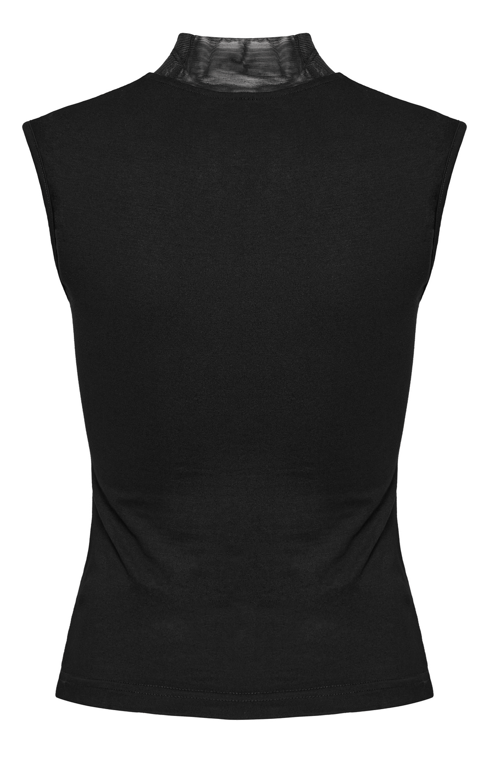 Back view of Gothic Black High Neck Top featuring a skeleton pleat and elastic fit, perfect for edgy fashion lovers.