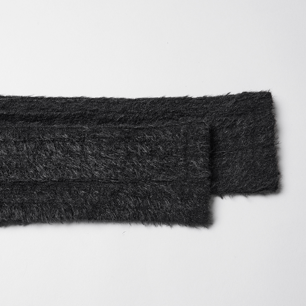 Gothic Black Hooded Top with Woven Cross Front Detail, featuring soft, textured black fabric in a stylish design.