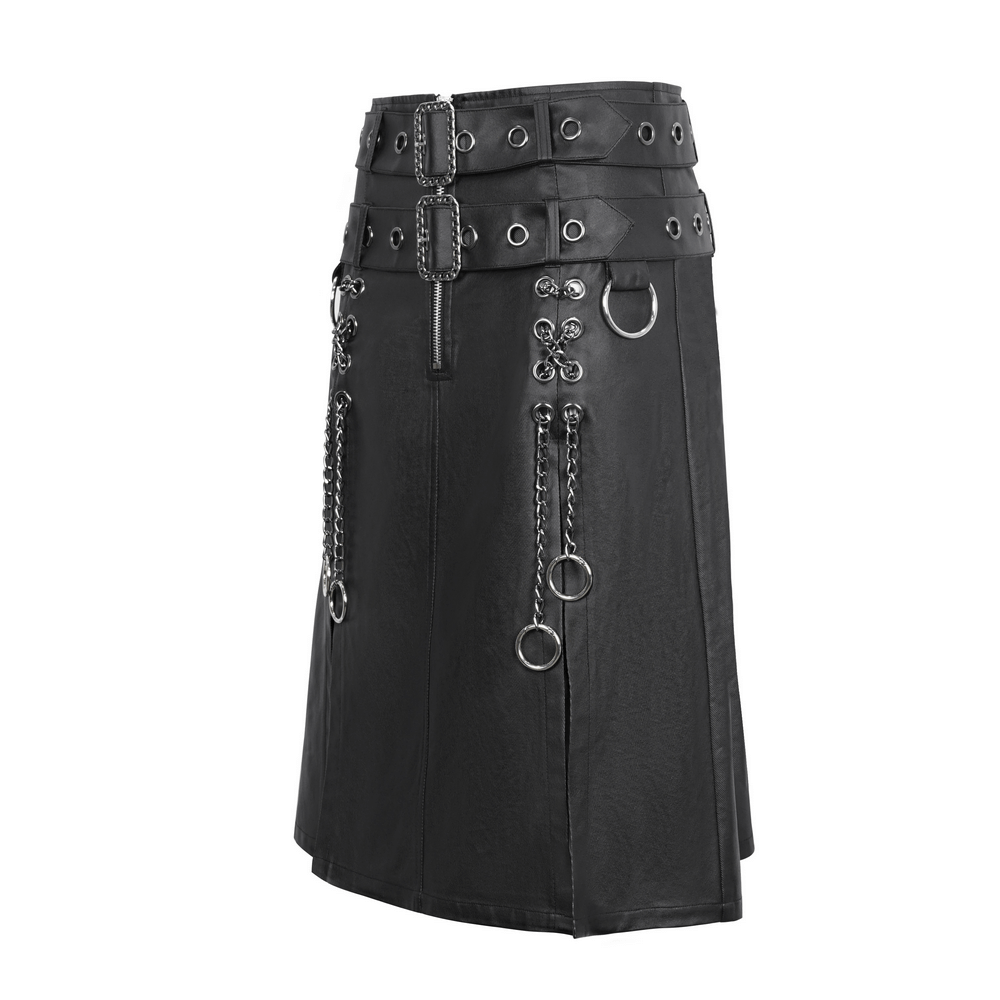 Gothic Black Kilt with Chains and Metal Details for a punk-inspired edgy look.