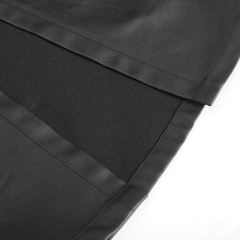 Close-up of the fabric layers of a Gothic Black Kilt showcasing its durable black material and stitching details.